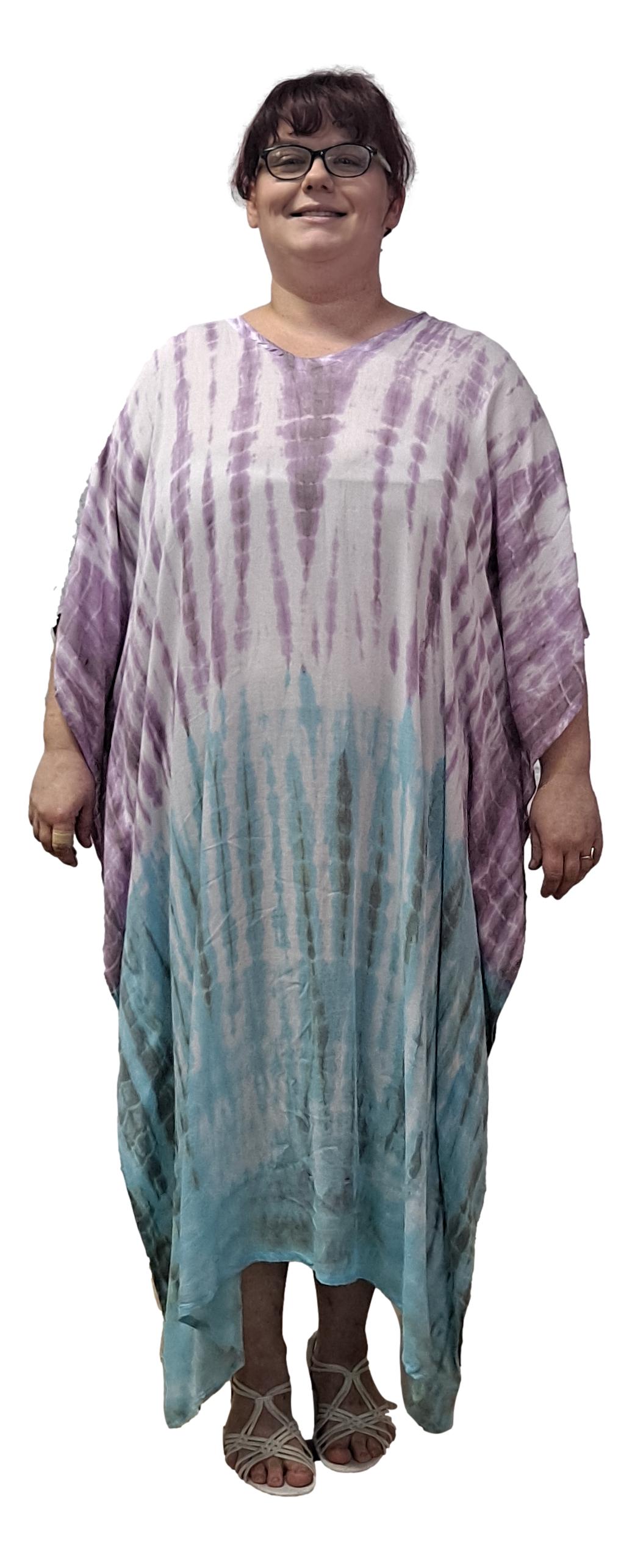 Panama Caftan – PANA-917 – Purple and Blue Tie Dye Lightweight Resort Caftan