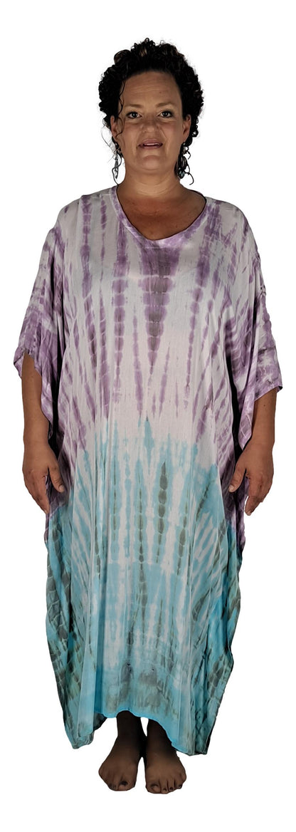 Panama Caftan – PANA-917 – Purple and Blue Tie Dye Lightweight Resort Caftan