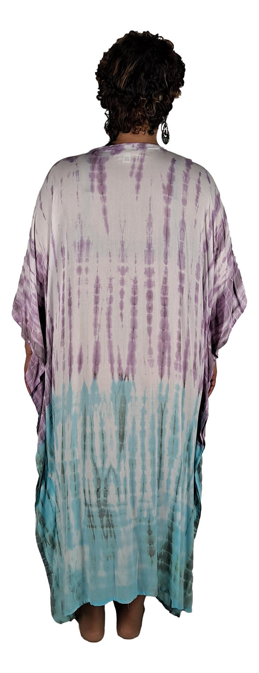 Panama Caftan – PANA-917 – Purple and Blue Tie Dye Lightweight Resort Caftan