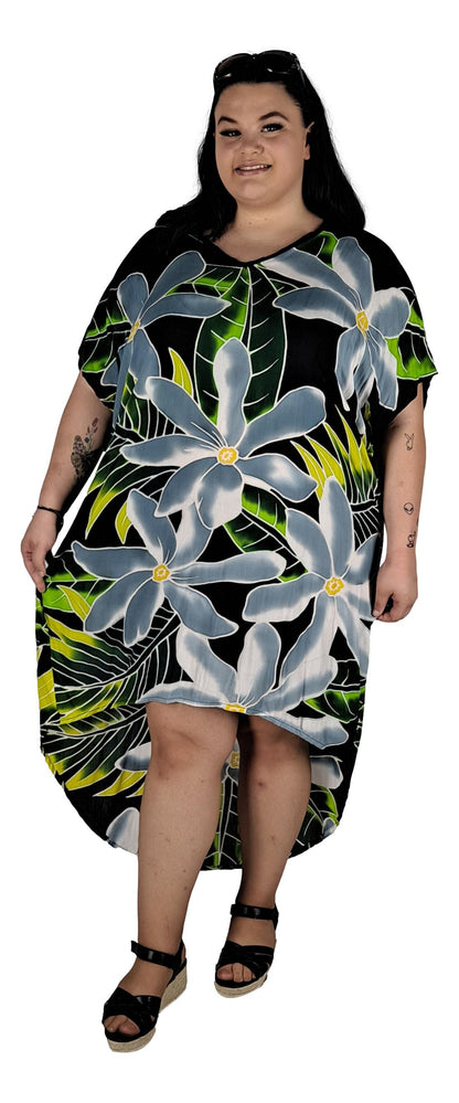 Panama Caftan – PANA2-260– Black, Grey and White Tiare Caftan, High/Low Hem