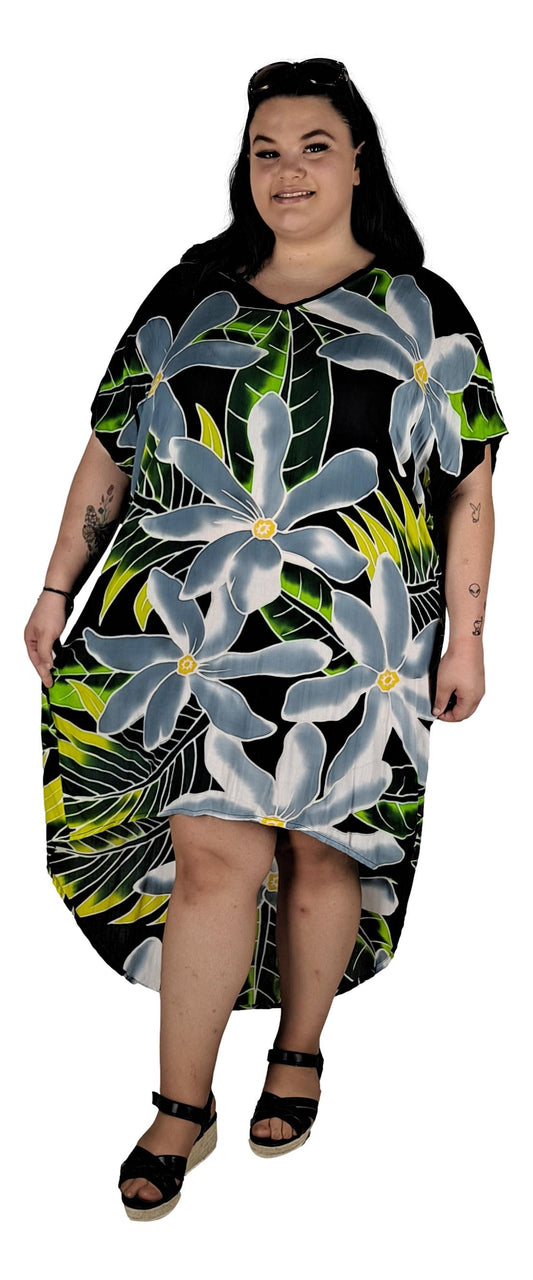 Panama Caftan – PANA2-260– Black, Grey and White Tiare Caftan, High/Low Hem