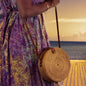 Rattan Round Handbag - RAT-RT - Bag with Leather Strap