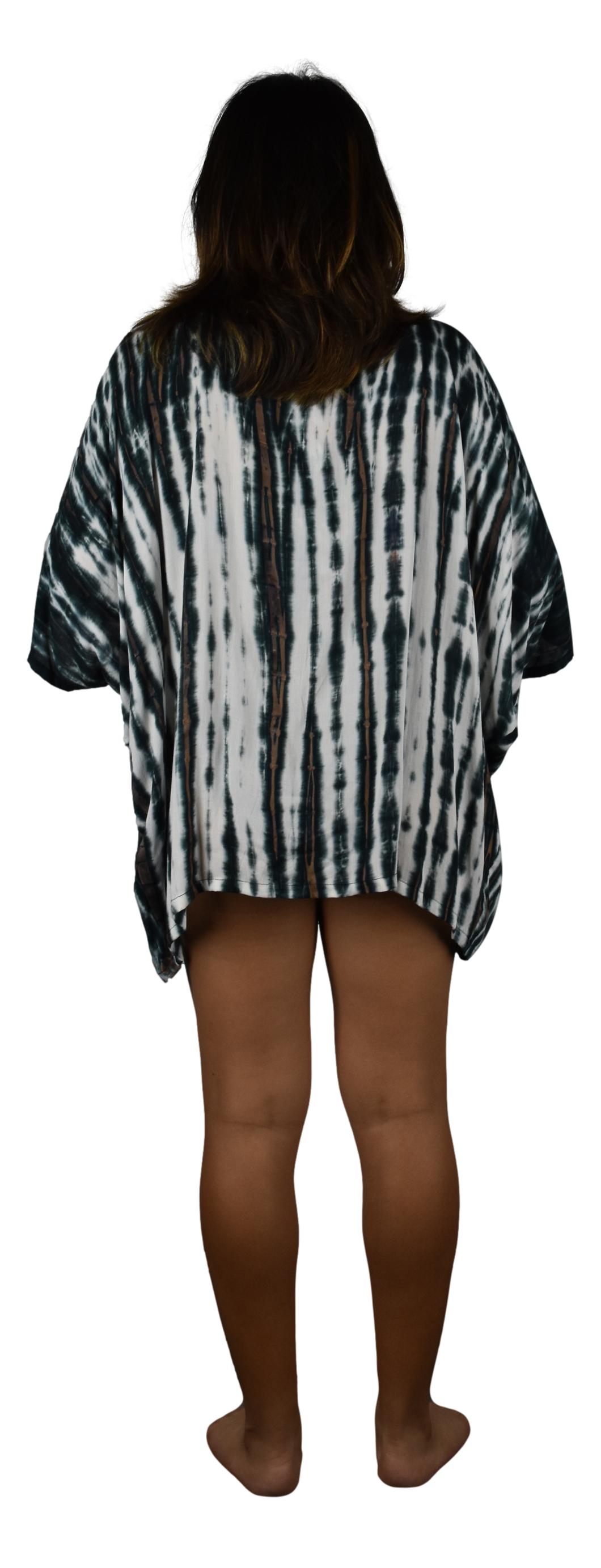 Short Kimono Top - RCS-919 - Black and Taupe Tie Dye