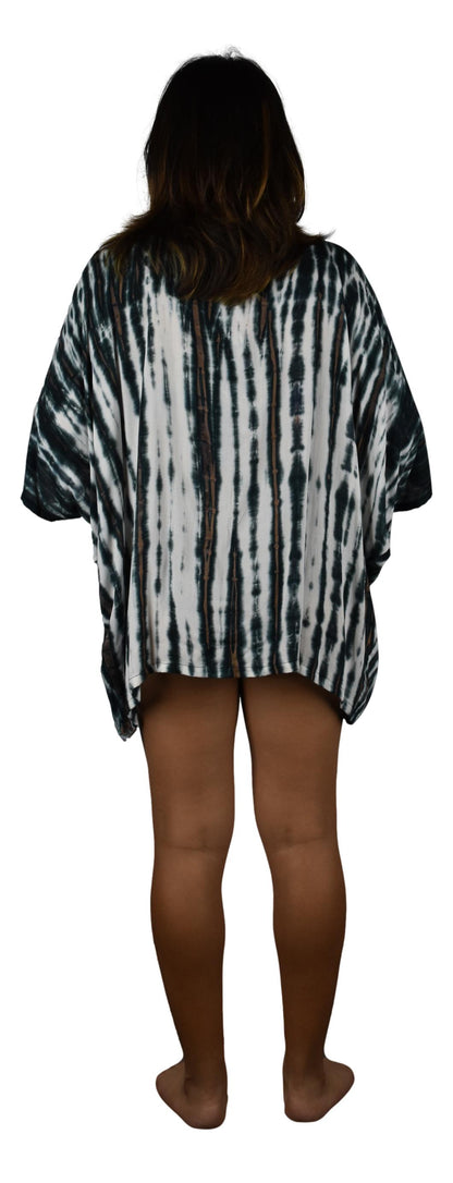 Short Kimono Top - RCS-919 - Black and Taupe Tie Dye