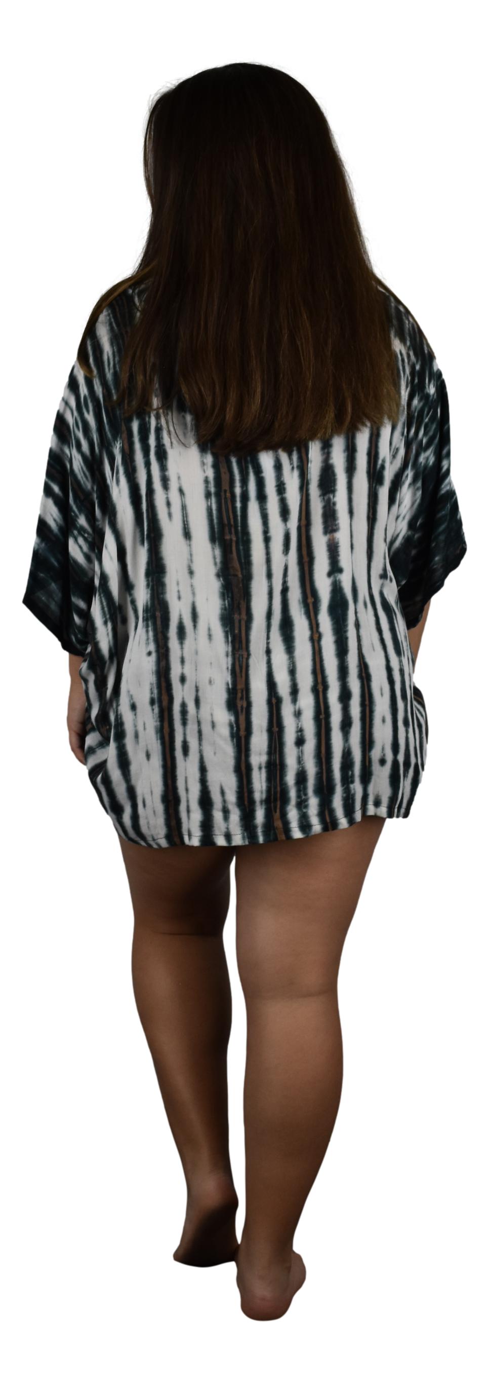 Short Kimono Top - RCS-919 - Black and Taupe Tie Dye