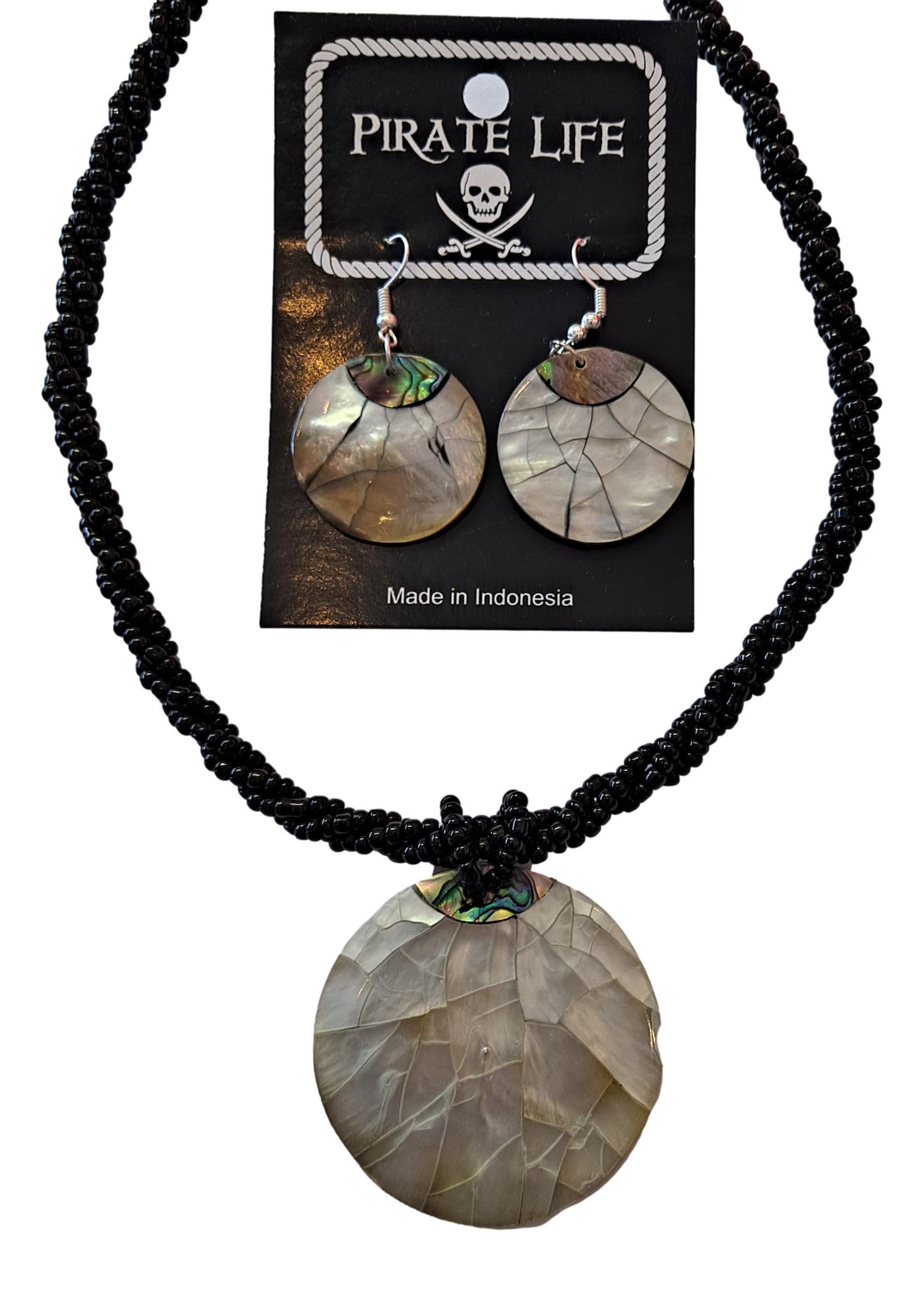 Shell Necklace – JN-SOPHIA-BLK- Abalone MOP DK Round Pendant