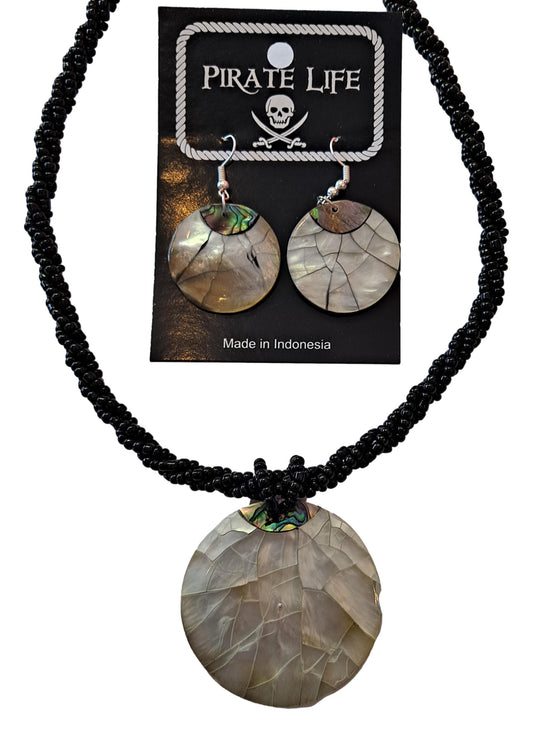 Shell Necklace – JN-SOPHIA-BLK- Abalone MOP DK Round Pendant