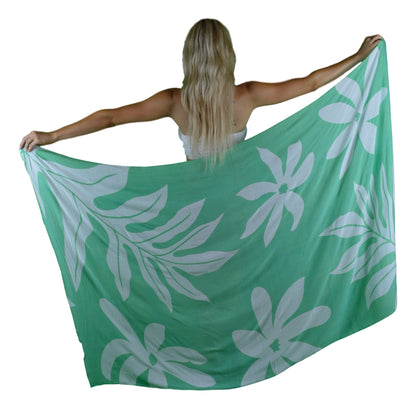 Sarong TL-4-F - Tiare Flower Teal & White