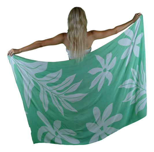 Sarong TL-4-F - Tiare Flower Teal & White