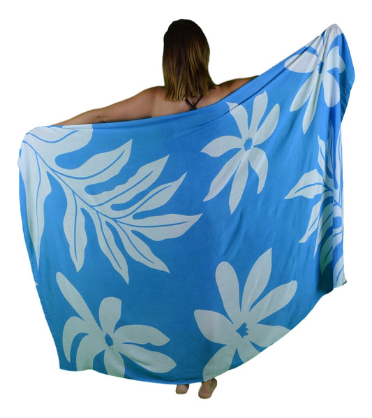 Sarong TL-6-F - Tiare Flower Blue and White