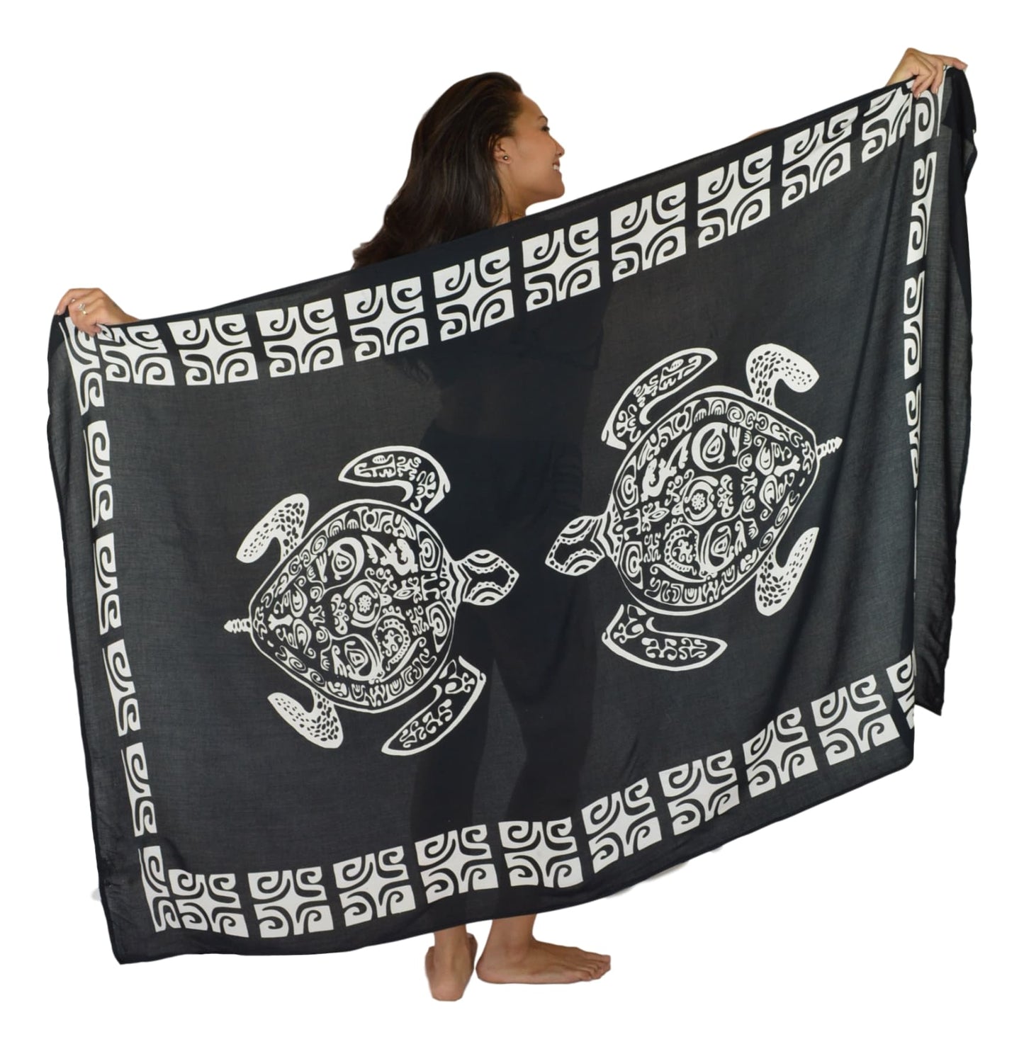 Sarong TTL-10-F - Turtle With Border in Black